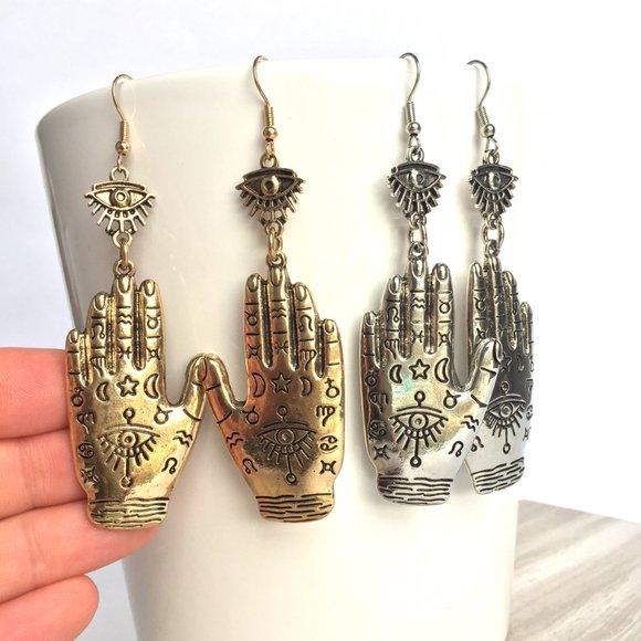 New~ Free People Celestial Gold Hand Earrings - Picture 7 of 7
